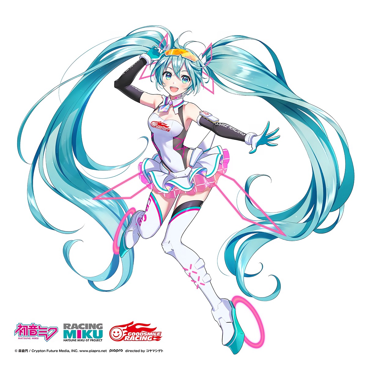 goodsmile_racing hatsune_miku leotard megane morikura_en no_bra racing_miku see_through skirt_lift thighhighs vocaloid