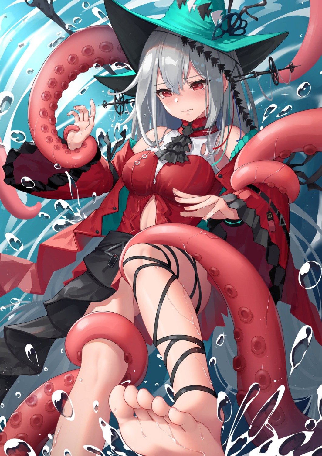 arknights bondage feet rinne_(buye_rinne) skadi_(arknights) skirt_lift tentacles wet