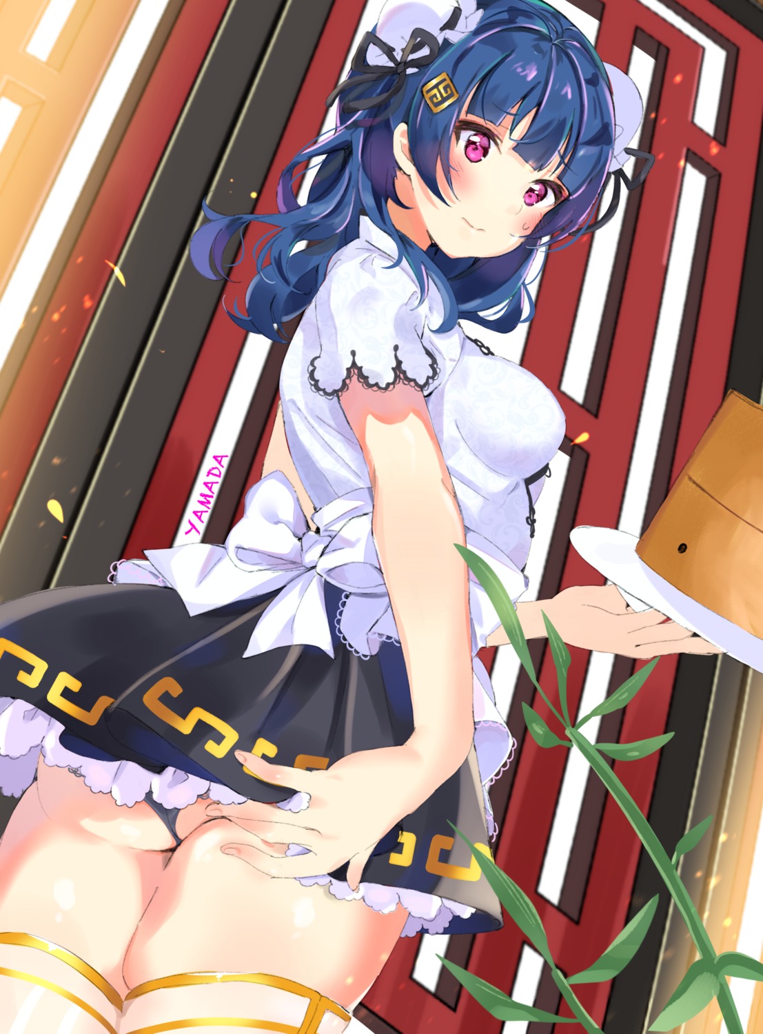 asian_clothes ass love_live!_sunshine!! pantsu thighhighs thong tsushima_yoshiko yamada_(artist)