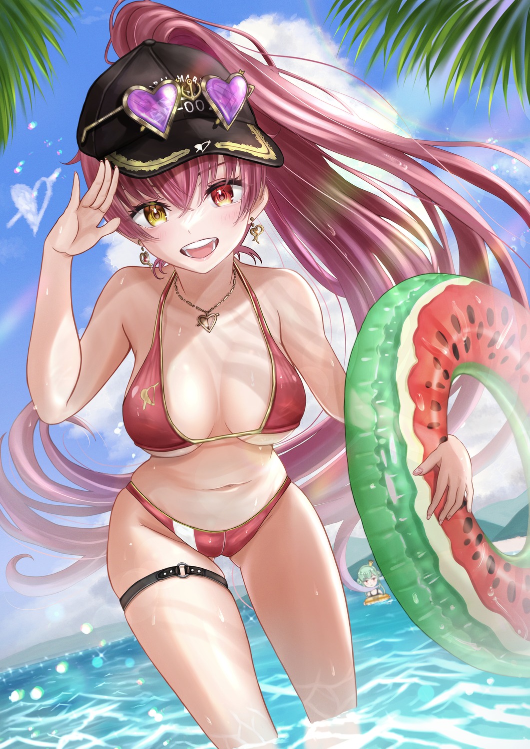 bikini cameltoe garter heterochromia hololive houshou_marine megane norino swimsuits wet