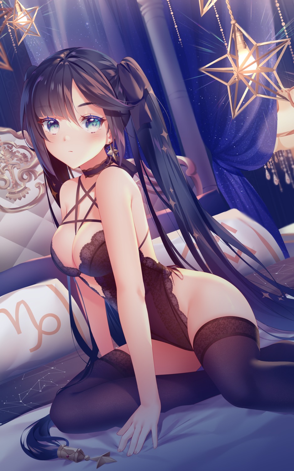 genshin_impact leotard lingerie mona_megistus rimuu see_through thighhighs