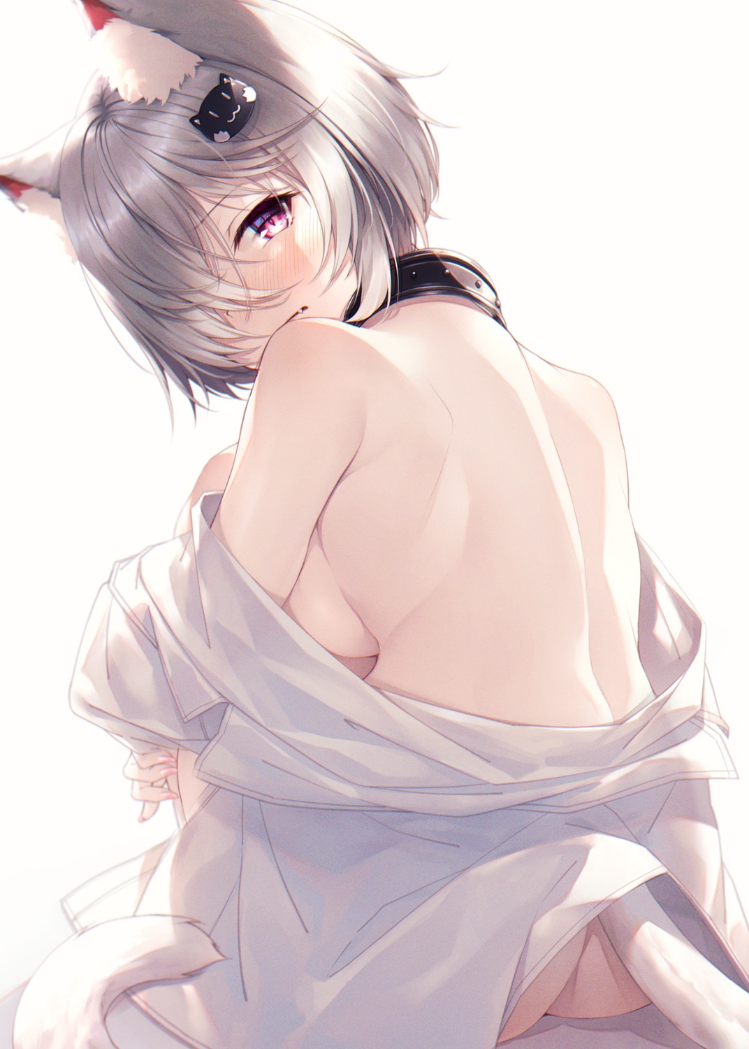 animal_ears ass bottomless breasts dress_shirt hasumi_(hasubatake39) nekomimi no_bra open_shirt tail