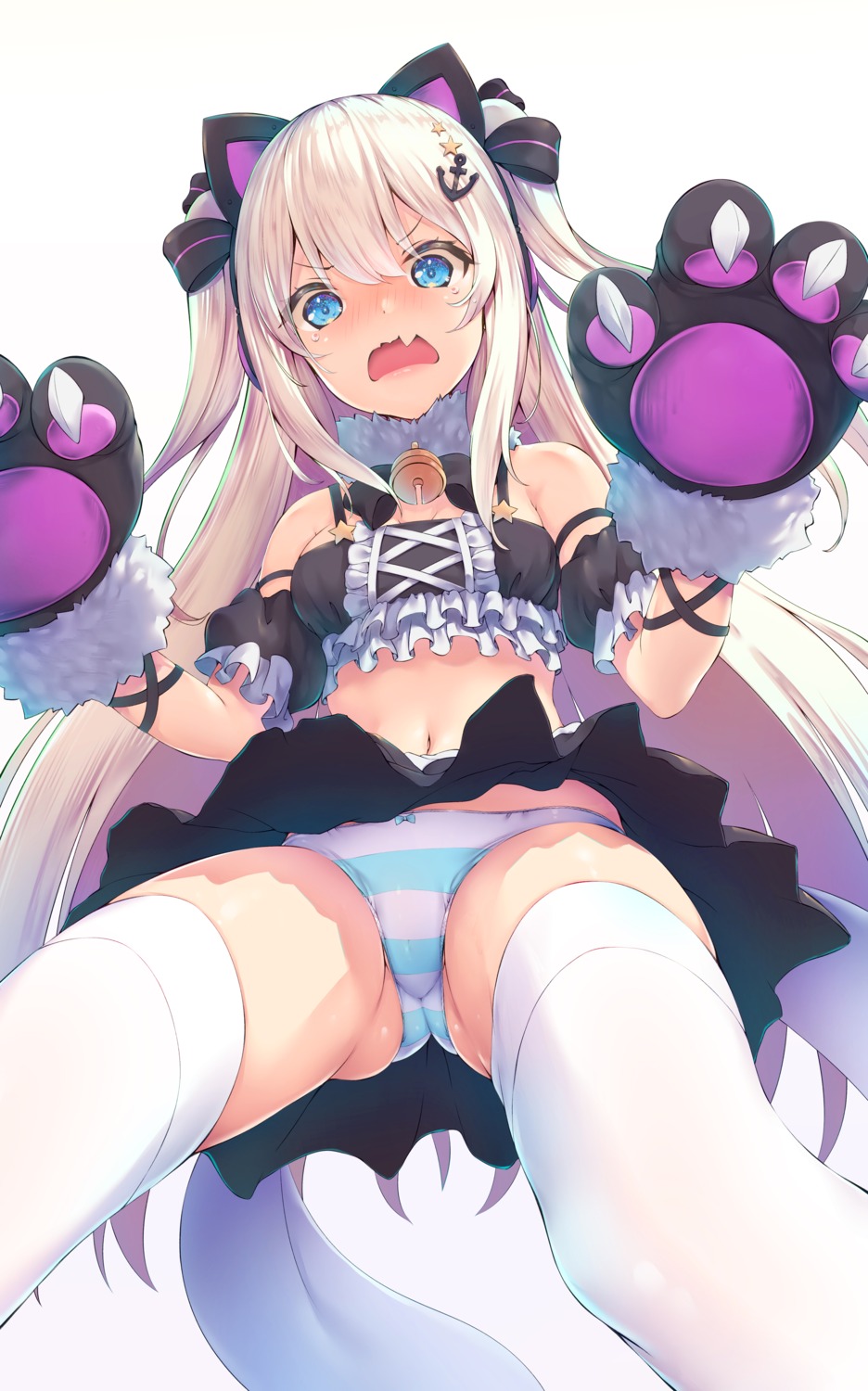 animal_ears azur_lane hammann_(azur_lane) loli nakazawa_aki nekomimi pantsu shimapan skirt_lift thighhighs