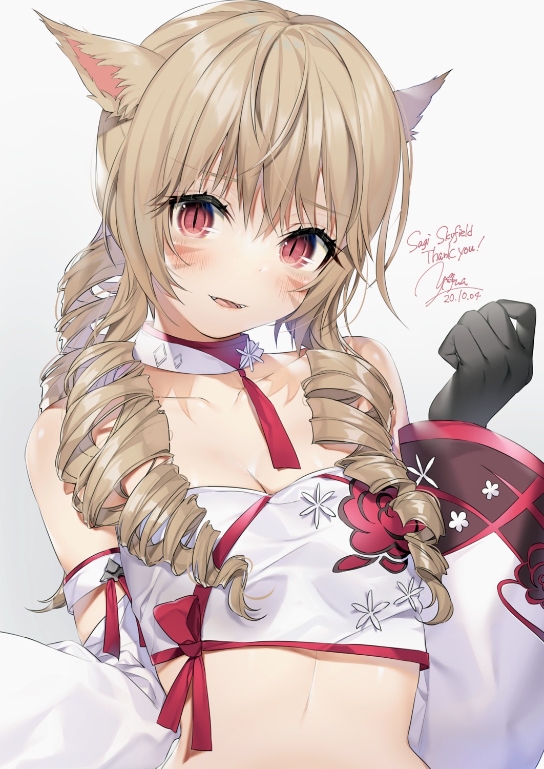 animal_ears cleavage final_fantasy final_fantasy_xiv japanese_clothes miqo'te yana_mori