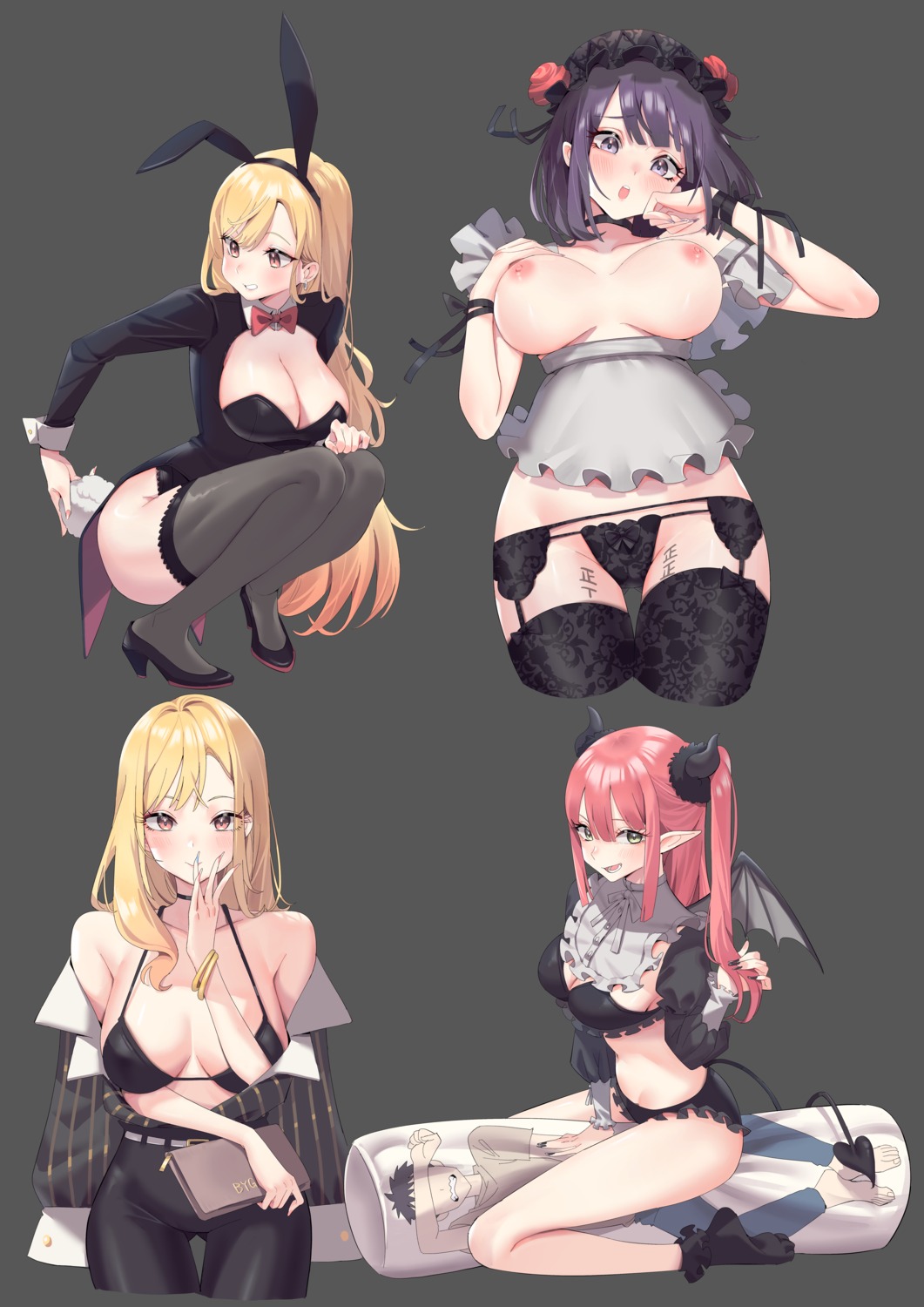 animal_ears bikini_top bunny_ears bunny_girl cameltoe chen_yang_yang devil garter_belt horns kitagawa_marin kuroe_shizuku naked_apron no_bra pantsu pointy_ears sono_bisque_doll_wa_koi_wo_suru stockings swimsuits tail thighhighs wings