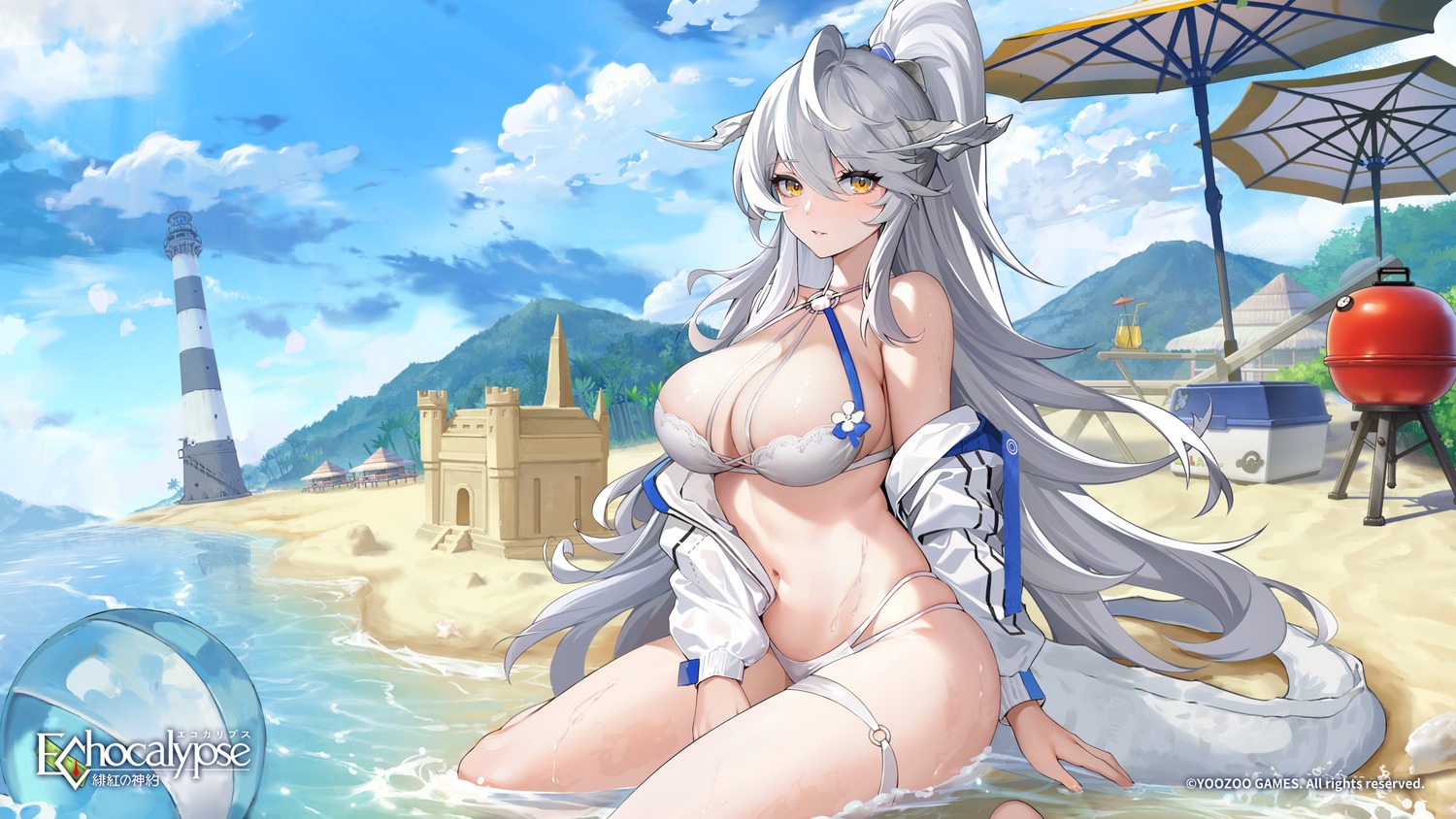 bikini echocalypse garter guinevere_(echocalypse) horns swimsuits tagme tail wallpaper