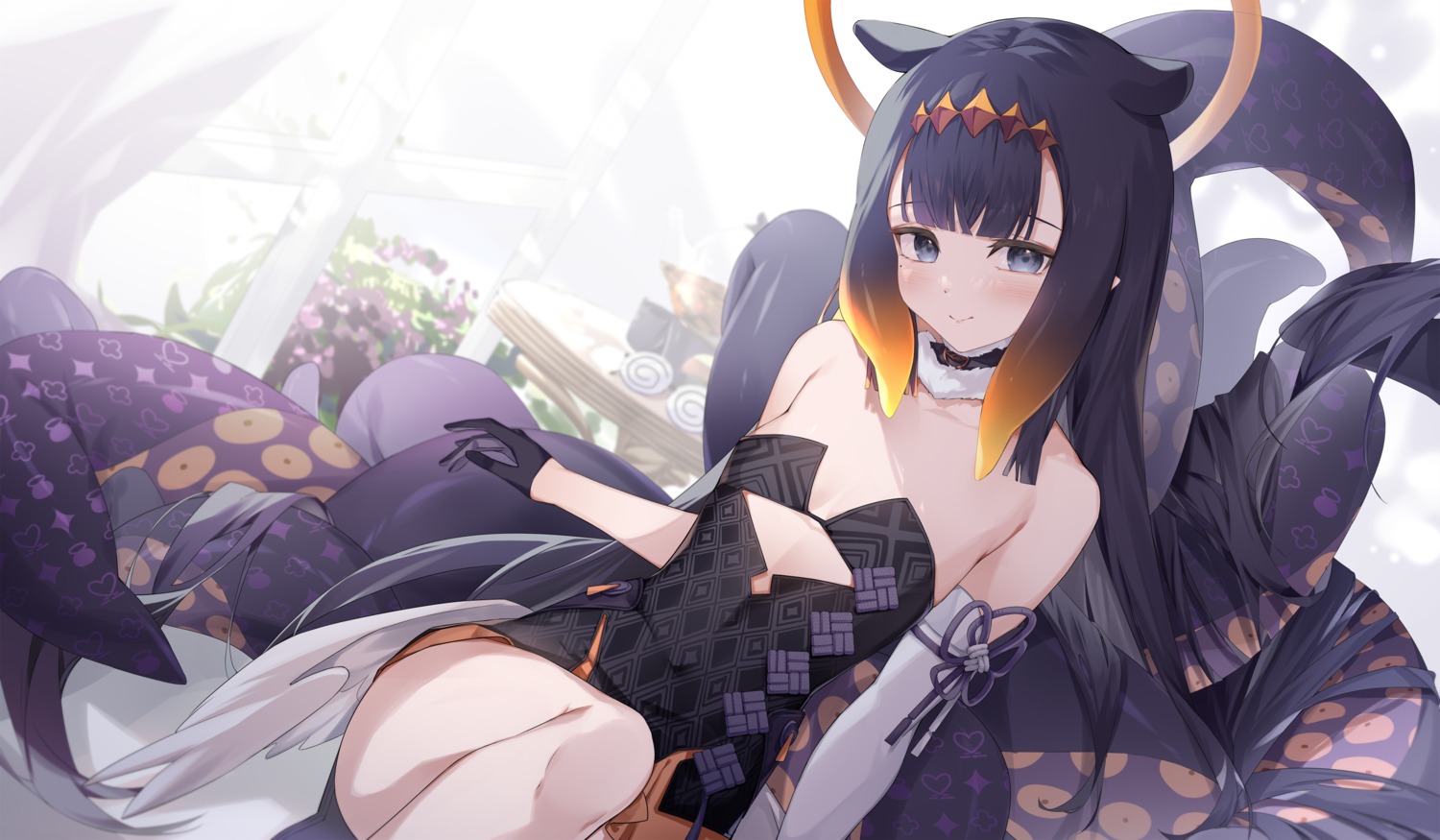 angel animal_ears dress hololive hololive_english loli ninomae_ina'nis no_bra pointy_ears pola_(1021) tentacles