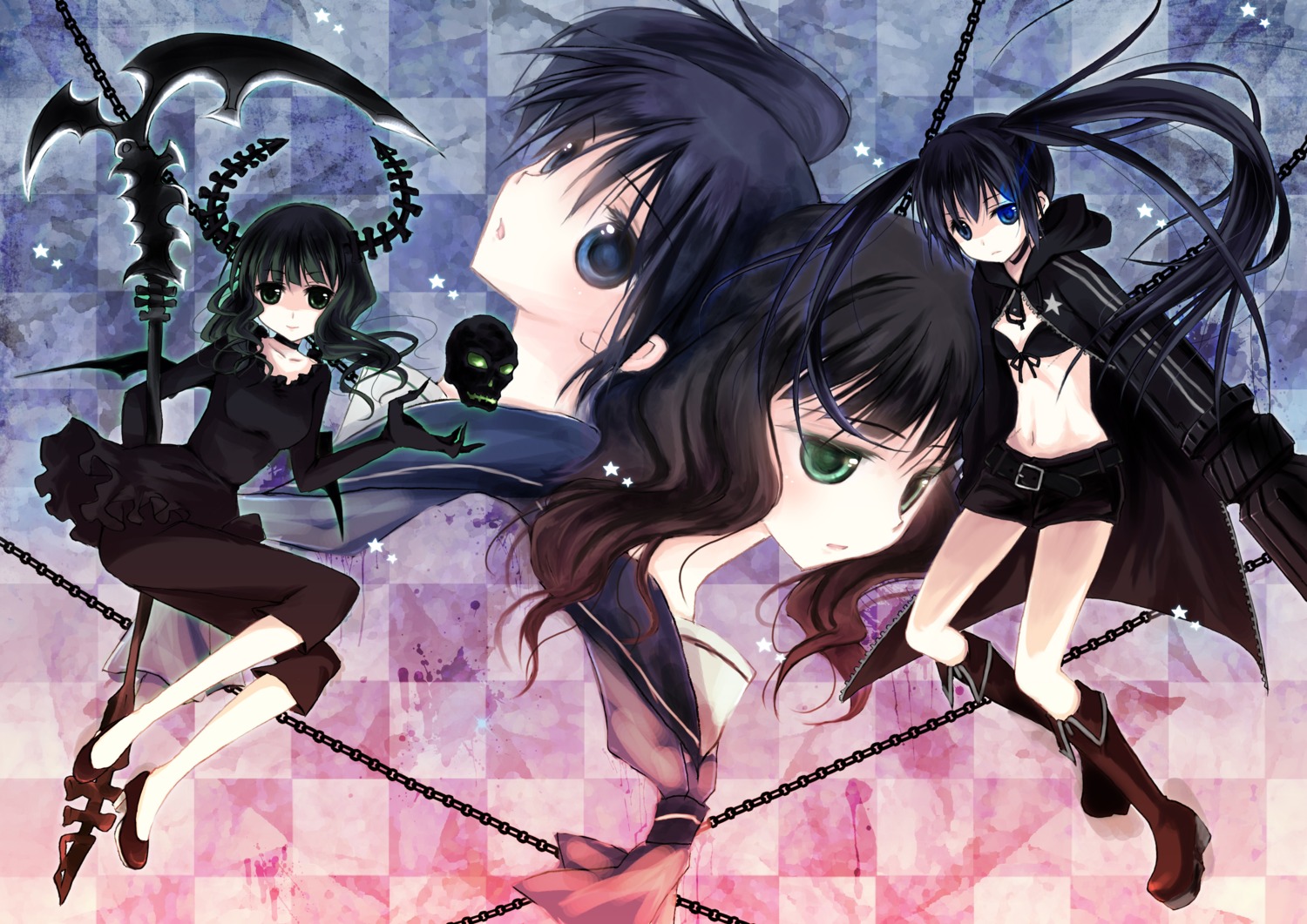 bikini_top black_rock_shooter black_rock_shooter_(character) dead_master horns keiko kuroi_mato swimsuits takanashi_yomi vocaloid