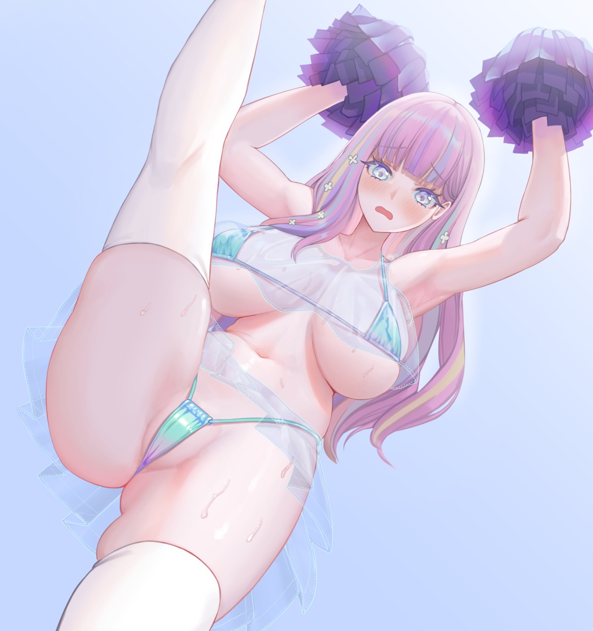 azur_lane bikini cameltoe cheerleader plymouth_(azur_lane) ruinabyss see_through skirt_lift swimsuits thighhighs thong