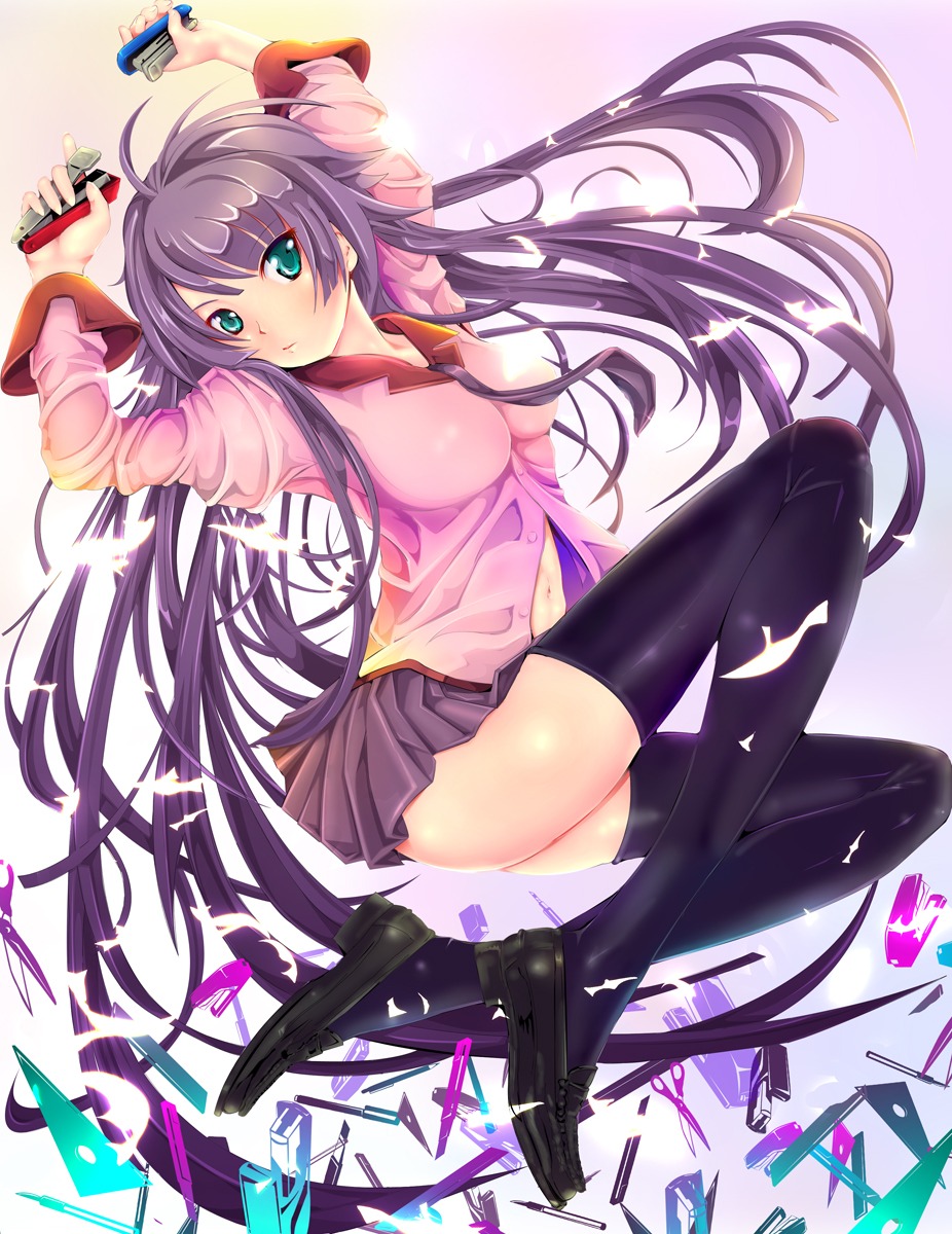 bakemonogatari monogatari_(series) seifuku senjougahara_hitagi teruru thighhighs