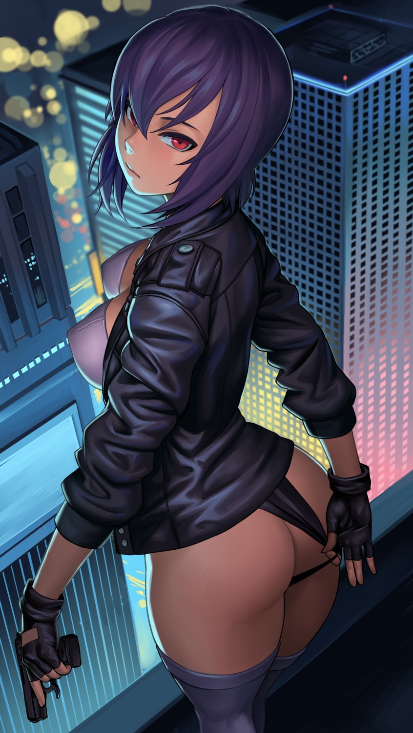 ass ghost_in_the_shell gun kusanagi_motoko lasterk leotard thighhighs