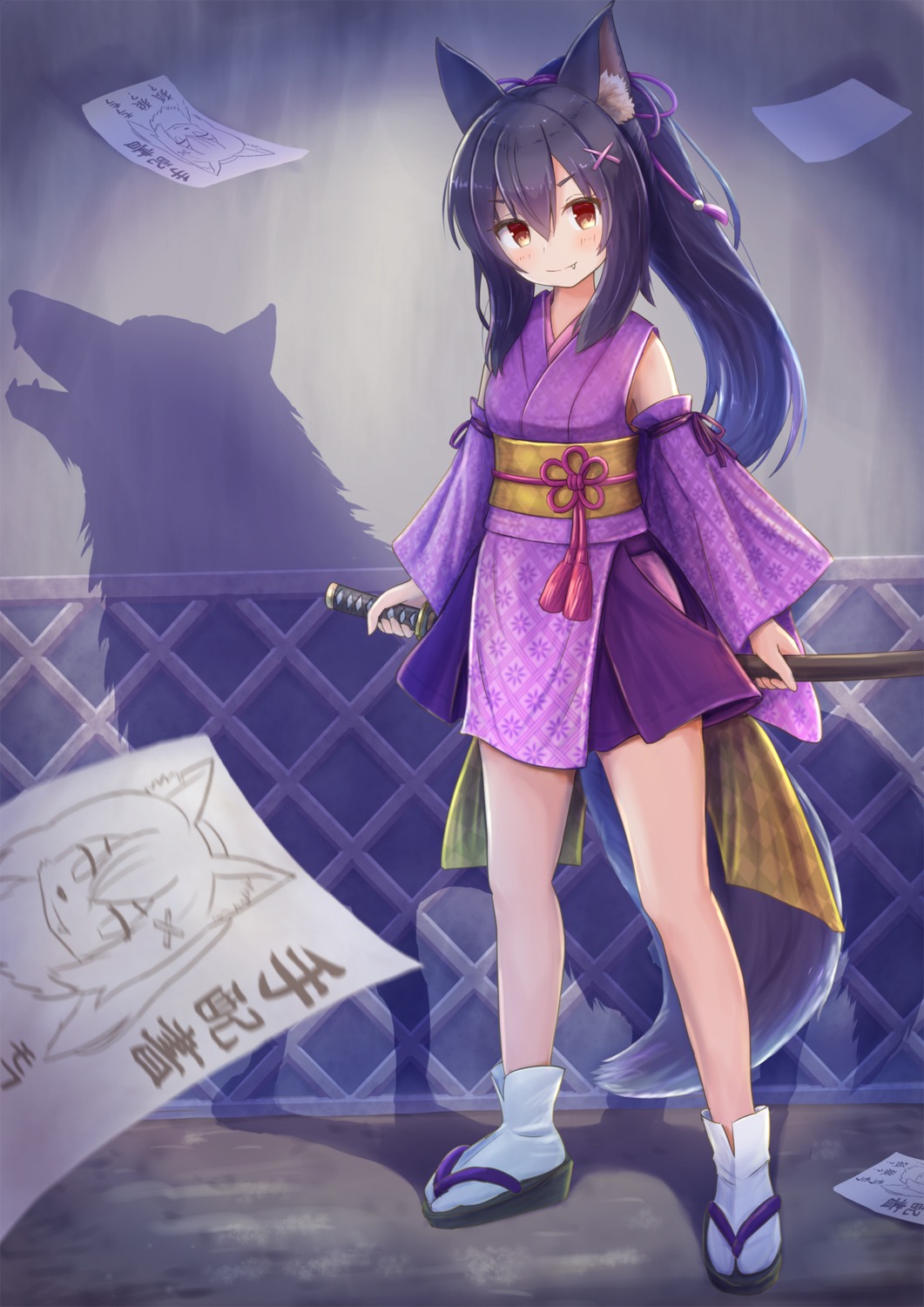 animal_ears iroha_(iroha_matsurika) japanese_clothes kitsune sword tail