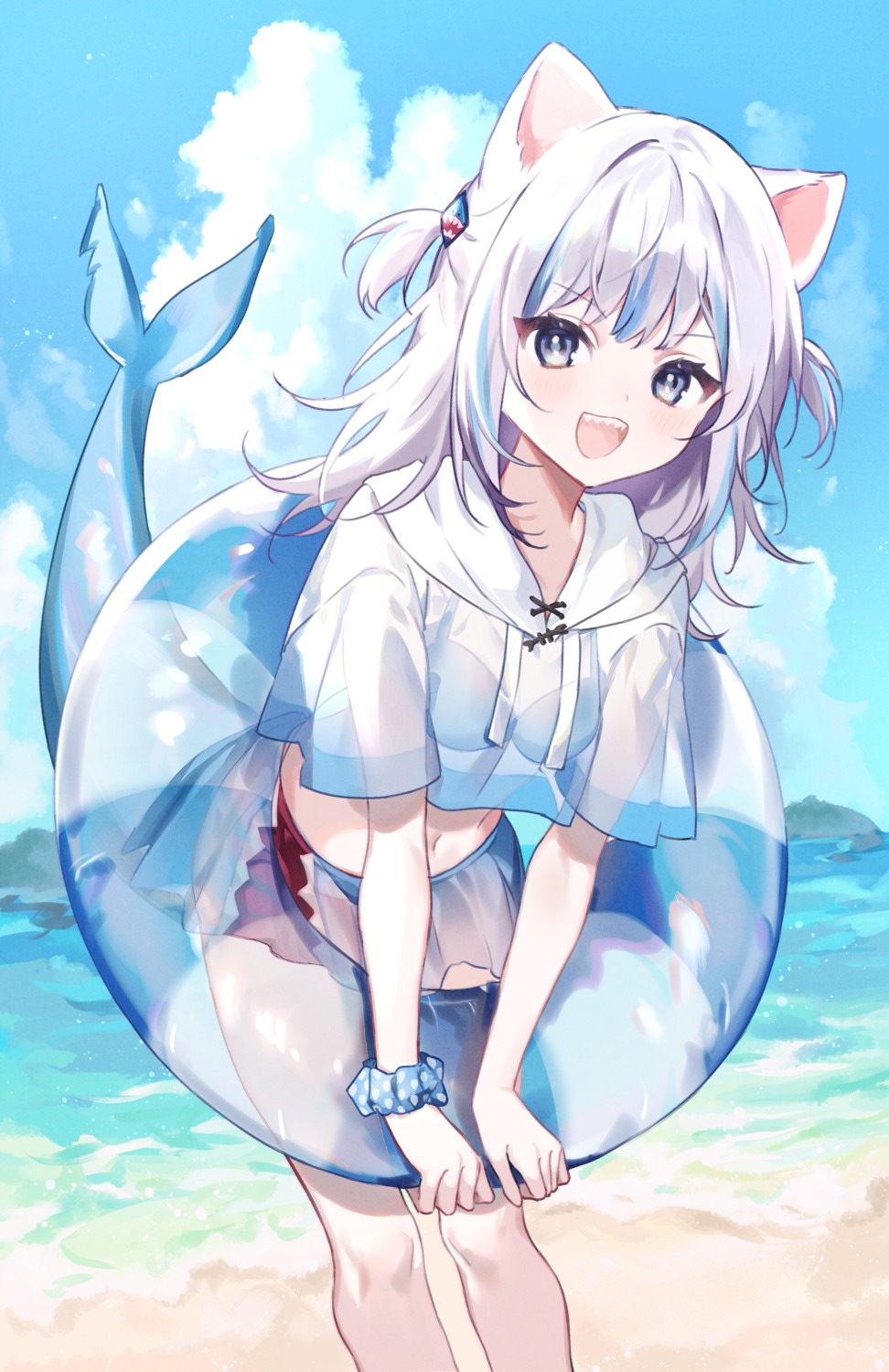 animal_ears bikini gawr_gura guma_(teddybear_oxo) hololive hololive_english nekomimi see_through swimsuits tail