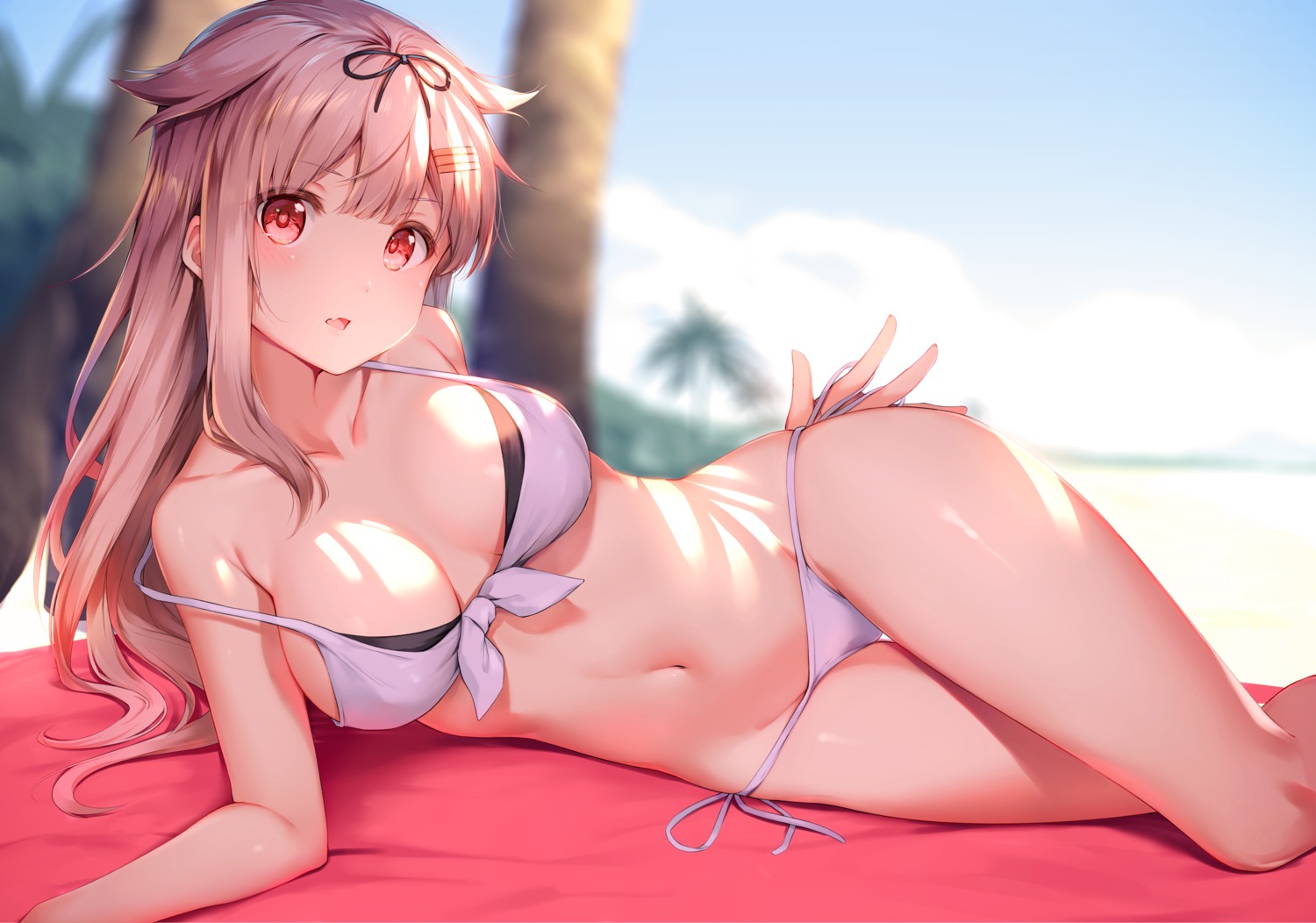 bikini cleavage kantai_collection nyum swimsuits yuudachi_(kancolle)