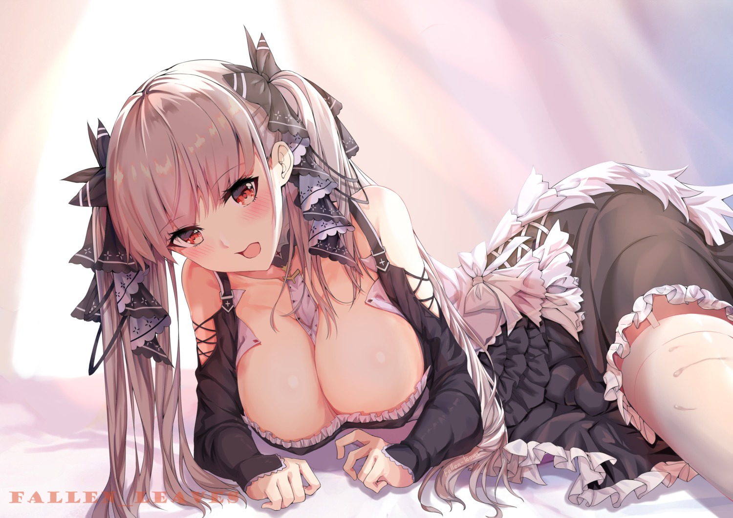 azur_lane fallen-leaves formidable_(azur_lane) gothic_lolita lolita_fashion no_bra stockings thighhighs