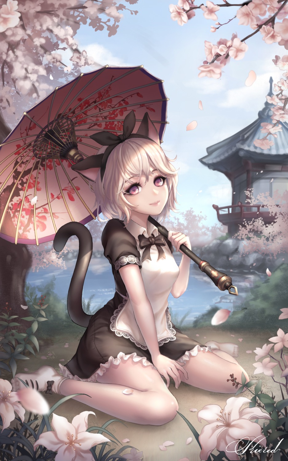 animal_ears blade_&_soul kie_(wylee2212) lyn_(blade_&_soul) maid nekomimi tail umbrella