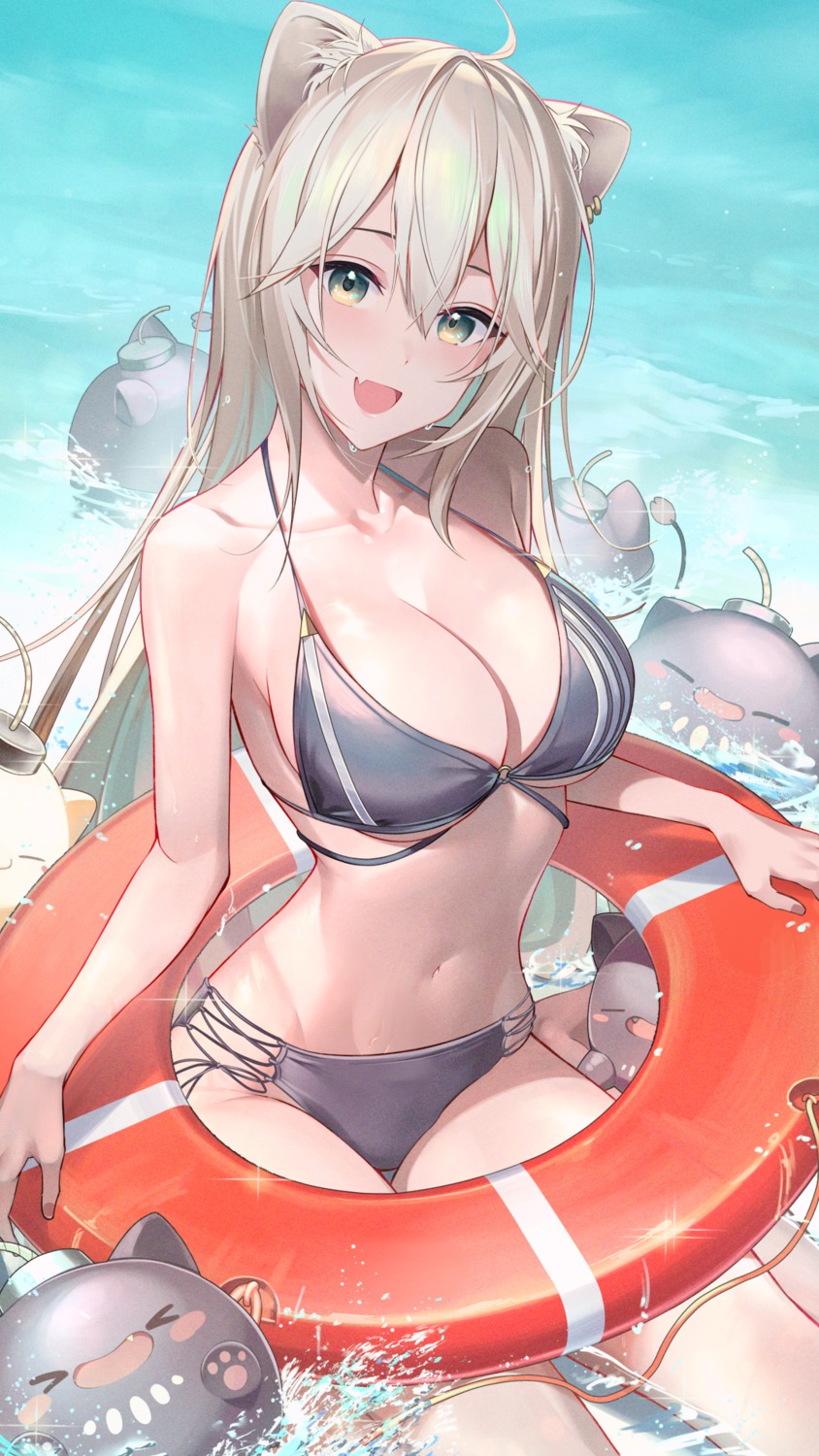 animal_ears bikini hololive kainown shishiro_botan swimsuits wet