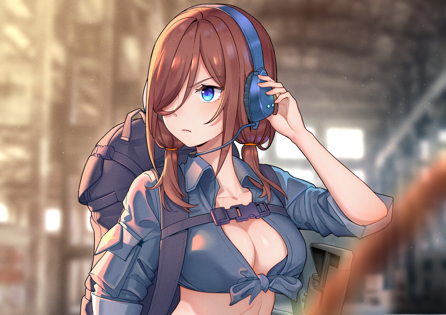 5-toubun_no_hanayome cleavage headphones kongbai nakano_miku no_bra open_shirt