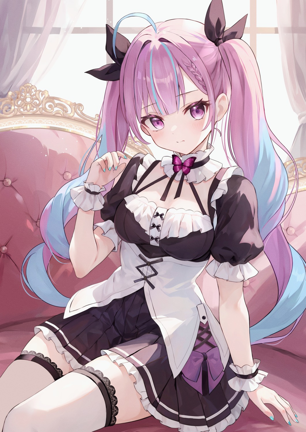 aria_(ariacue) gothic_lolita hololive lolita_fashion minato_aqua thighhighs