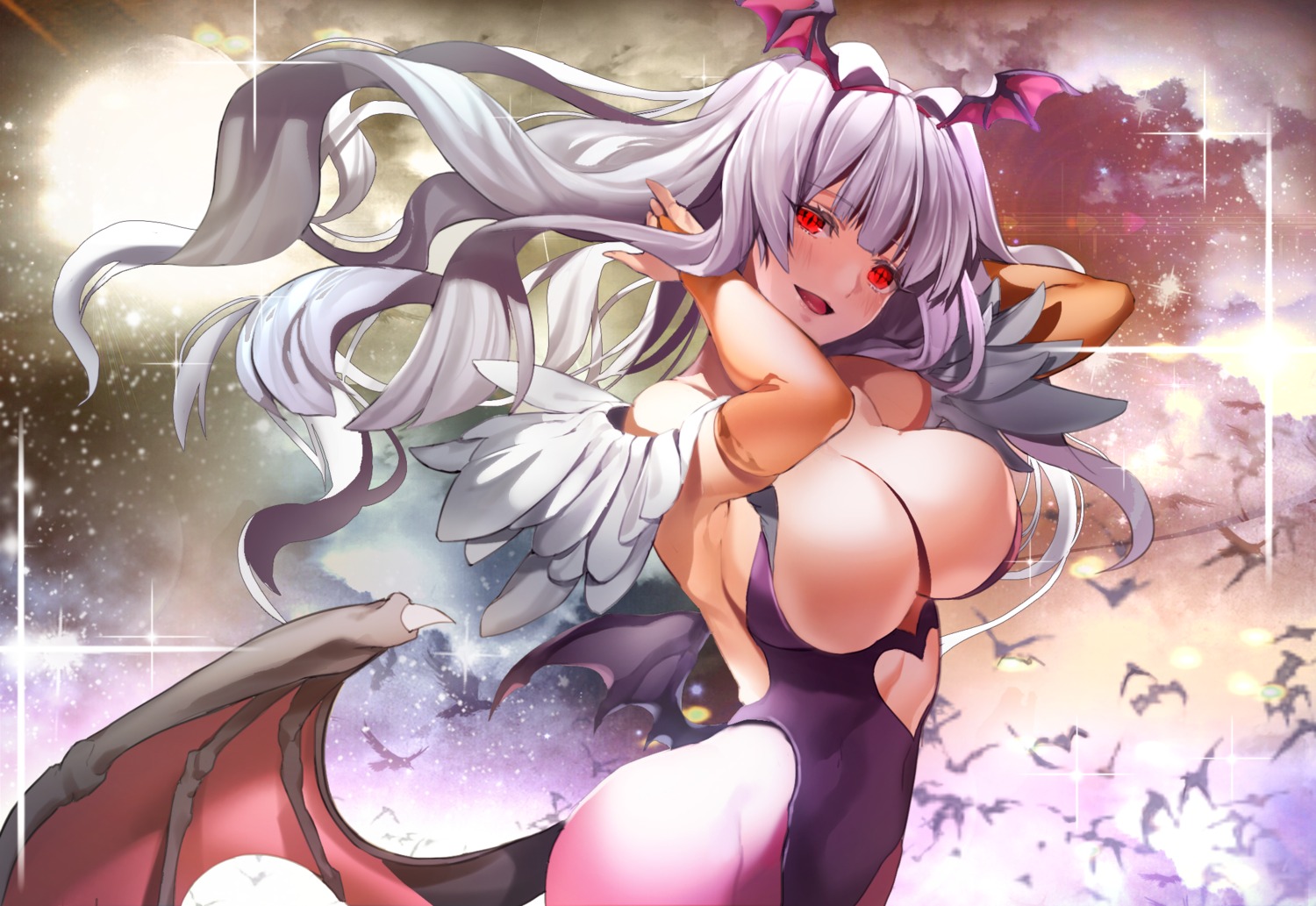 cleavage cosplay dark_stalkers j_na leotard morrigan_aensland no_bra nopan shijou_takane the_idolm@ster wings