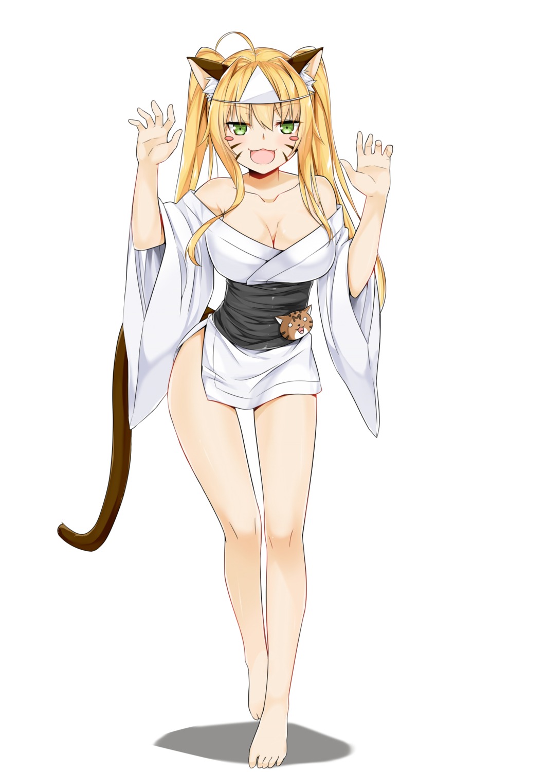 @ichigo animal_ears cleavage feet nekomimi tail yukata