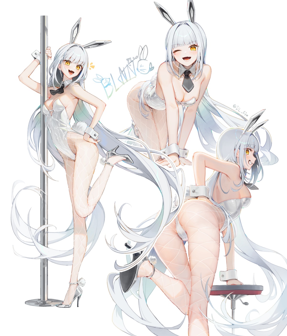 animal_ears blanc_(nikke) bunny_ears bunny_girl fishnets goddess_of_victory:_nikke heels mincho no_bra pantyhose tail