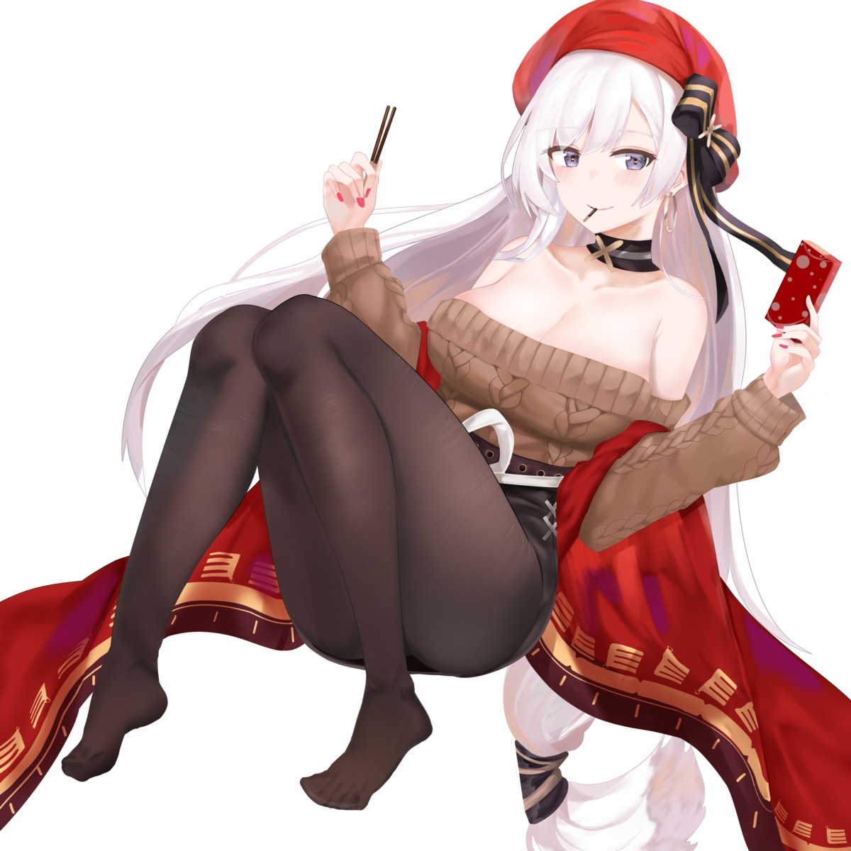 azur_lane belfast_(azur_lane) cleavage no_bra pantyhose ru_zhai sweater