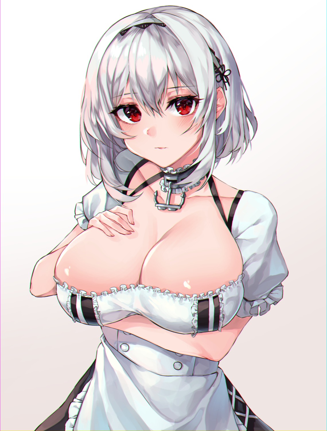 azur_lane breast_hold fage maid no_bra sirius_(azur_lane)