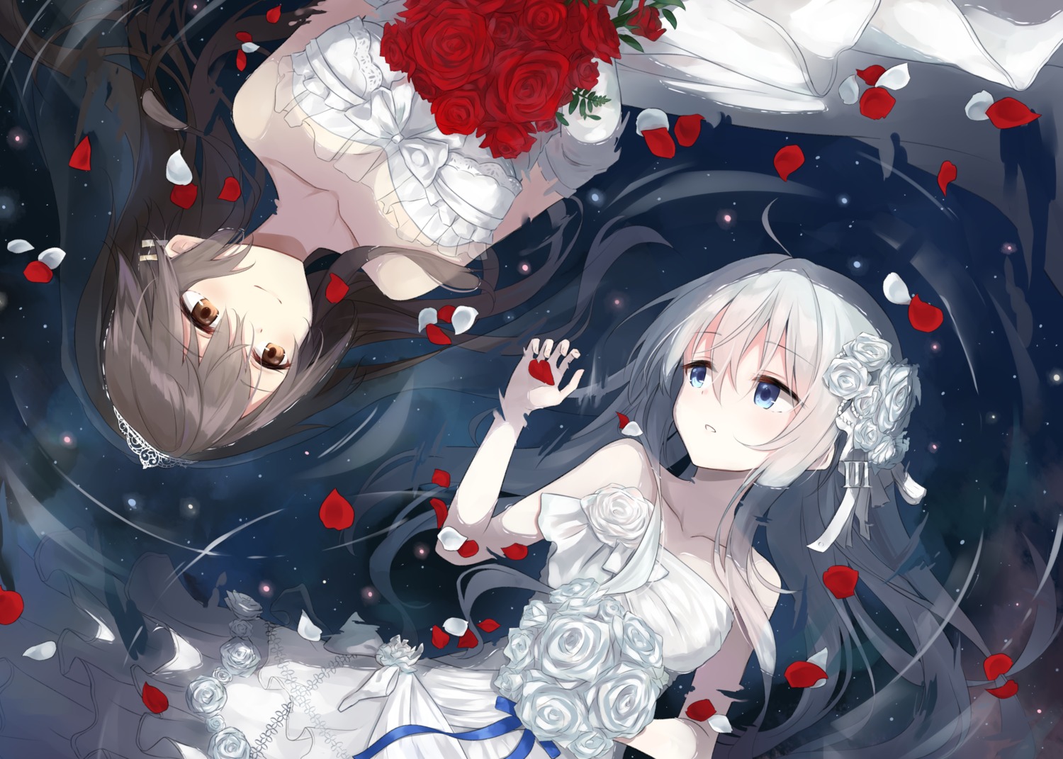 azuuru cleavage dress haruna_(kancolle) hibiki_(kancolle) kantai_collection see_through wedding_dress wet wet_clothes