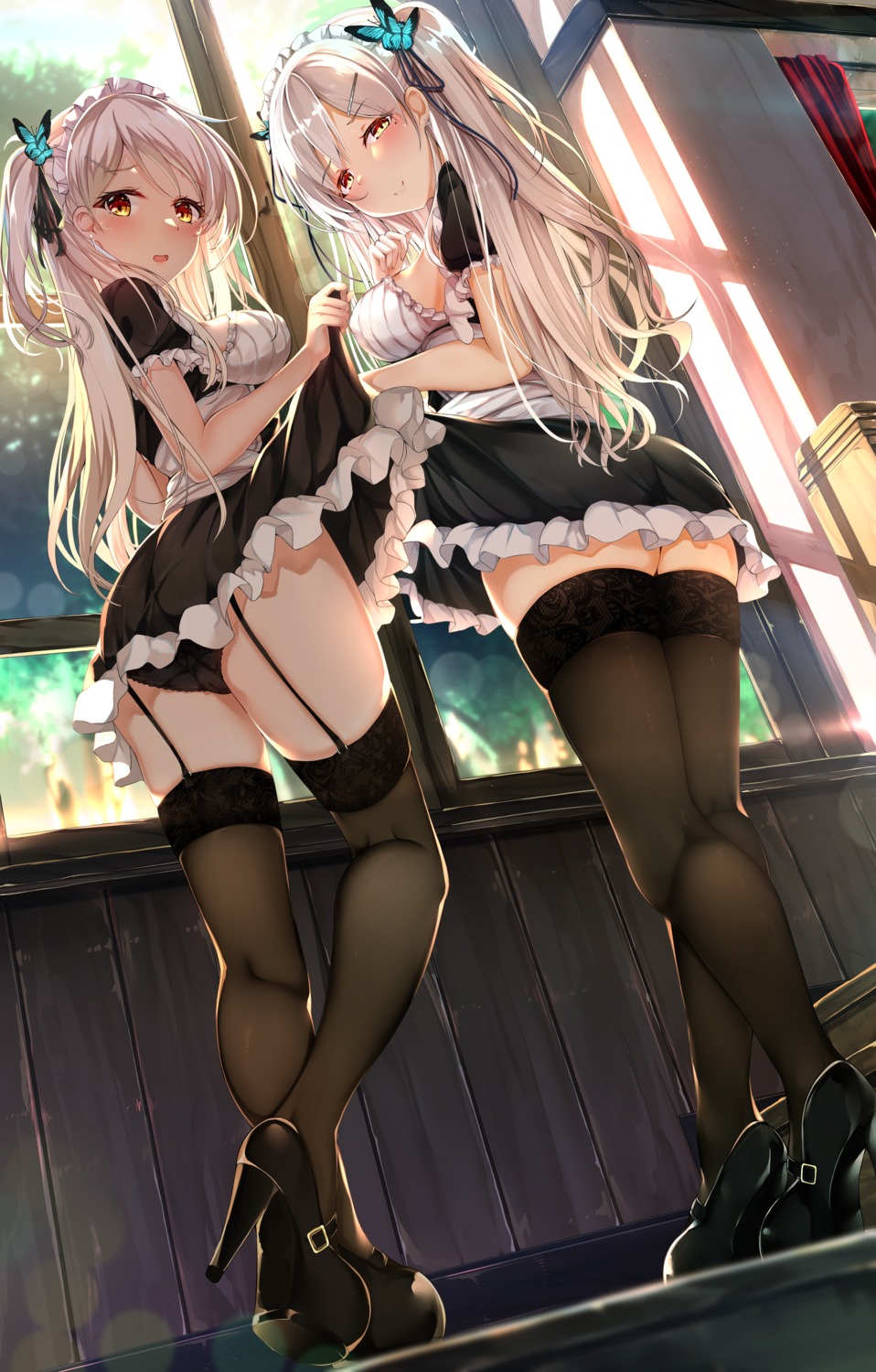 ass heels hiiragi_ringo maid pantsu skirt_lift stockings thighhighs