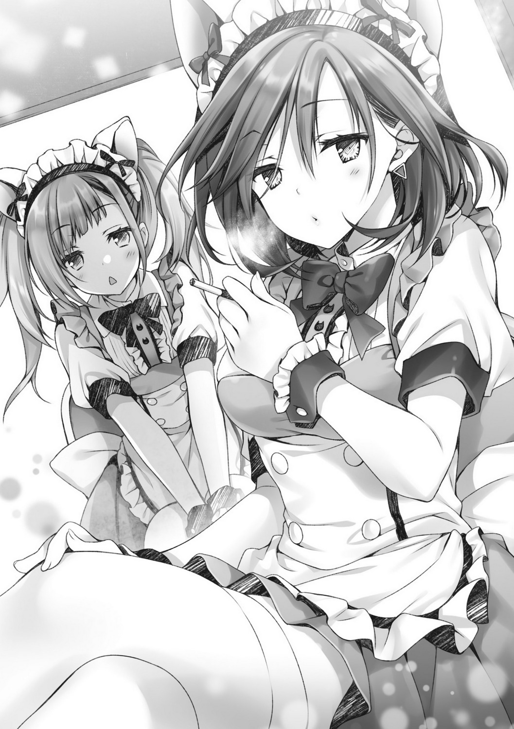 animal_ears dousei_kara_hajimaru_otaku_kanojo_no_tsukurikata maid monochrome nekomimi tatekawa_mako thighhighs