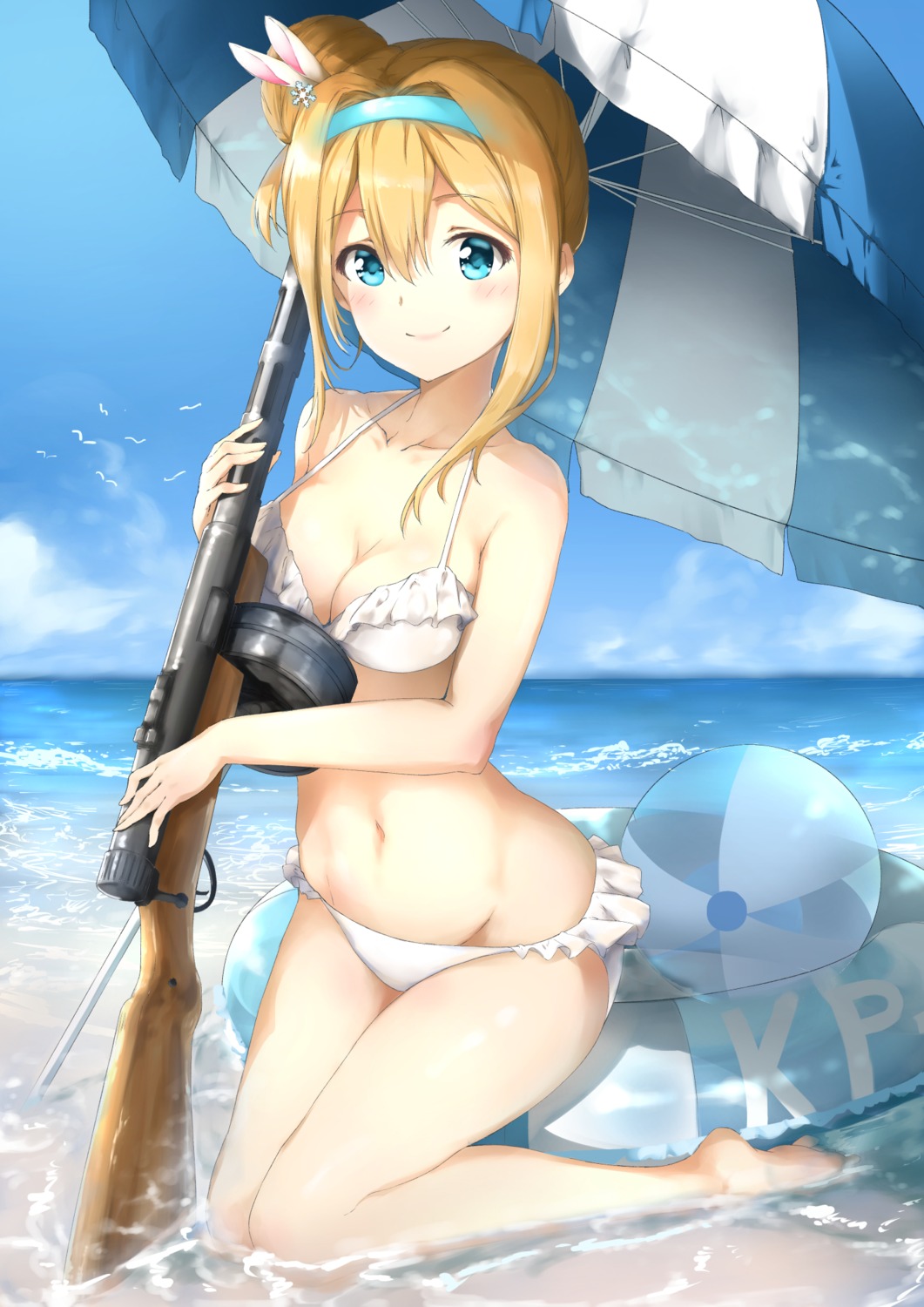 bikini cleavage girls_frontline gun raidensan suomi_kp31_(girls_frontline) swimsuits wet