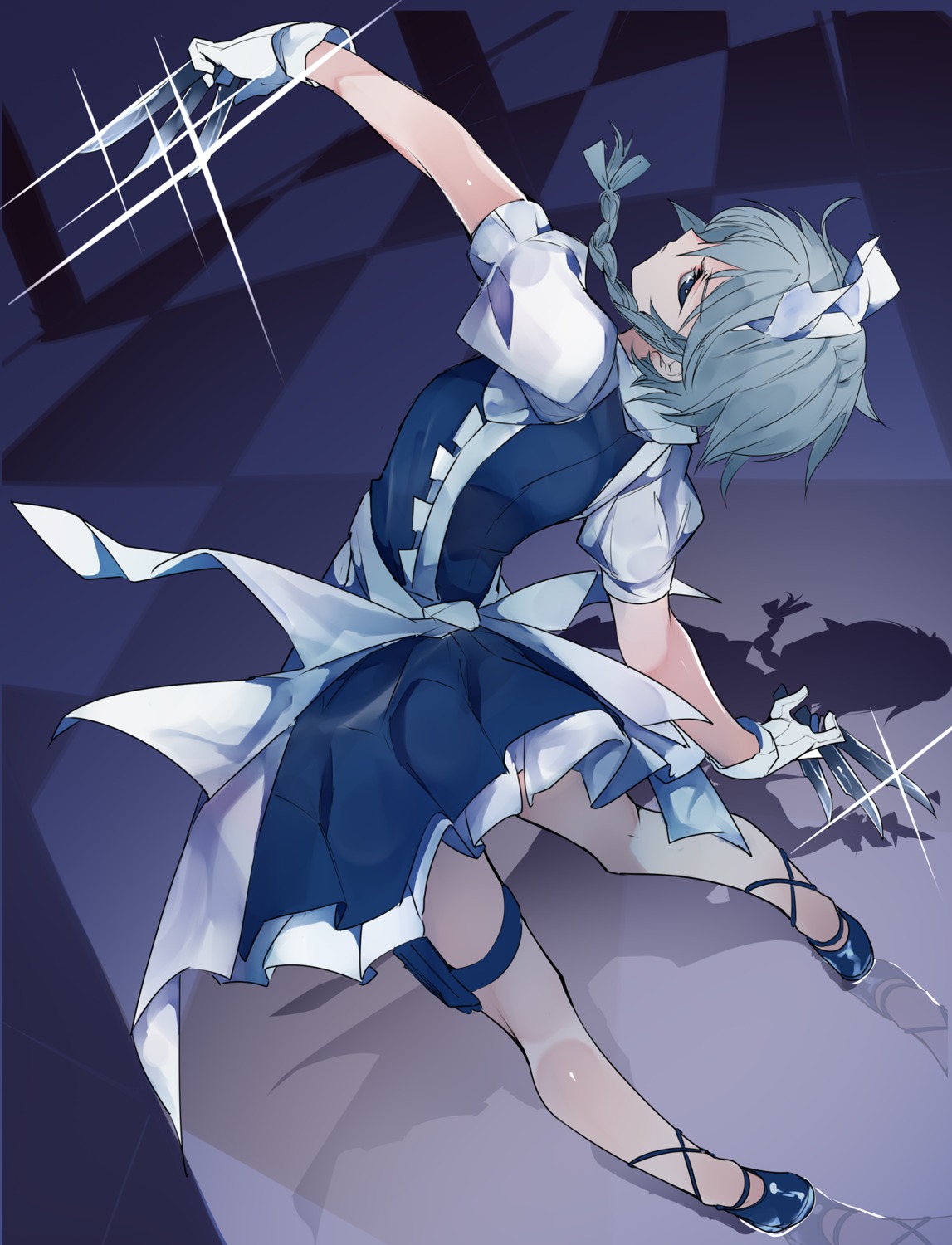 garter ikurauni izayoi_sakuya maid skirt_lift touhou weapon