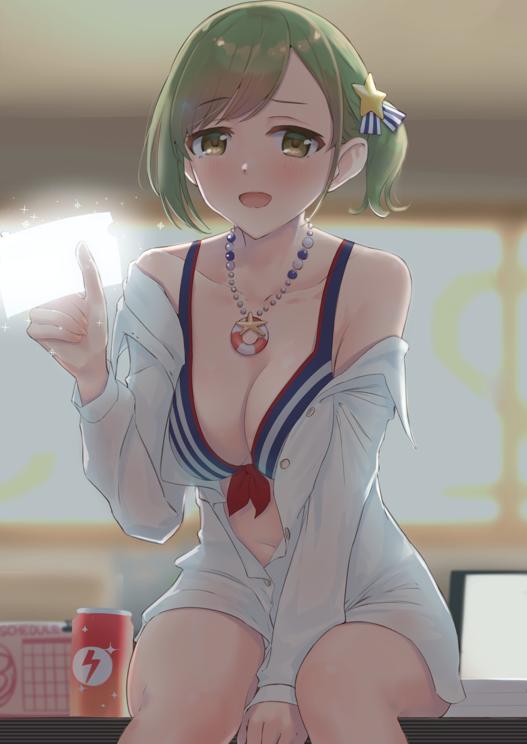 bra cleavage dress_shirt nanakusa_hazuki open_shirt the_idolm@ster the_idolm@ster_shiny_colors umirororo