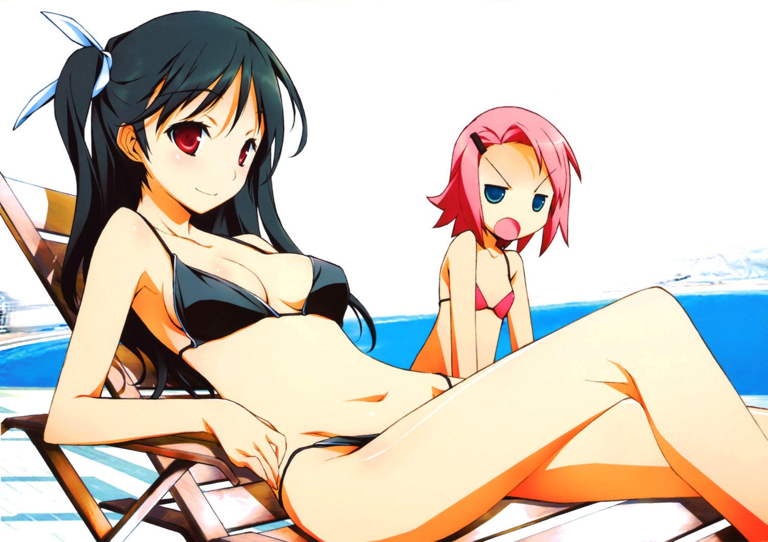 bikini bikini_top color_issue kikuchi_seiji mayo_chiki! sakamachi_kureha suzutsuki_kanade swimsuits