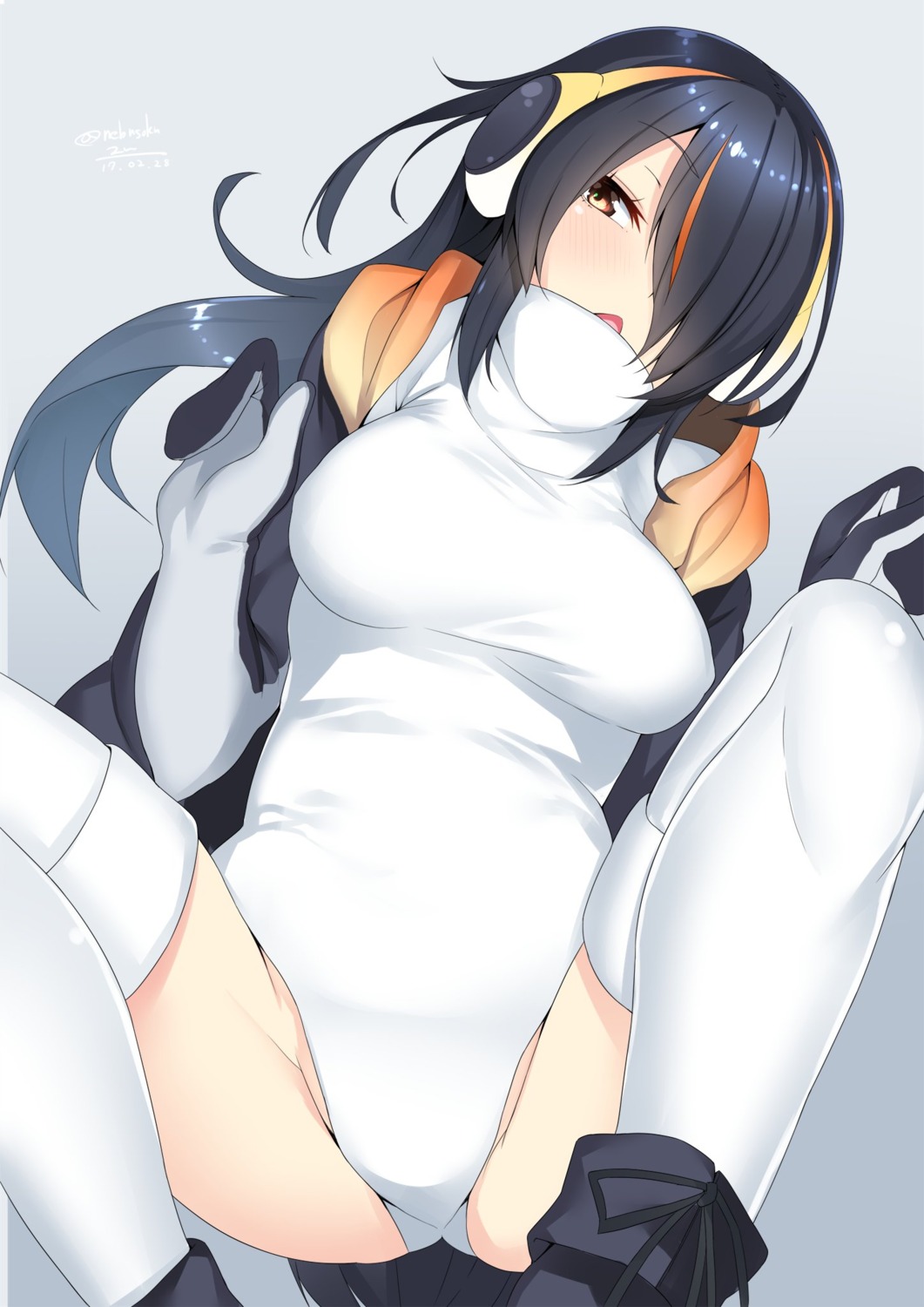 emperor_penguin headphones kemono_friends leotard nebusoku thighhighs