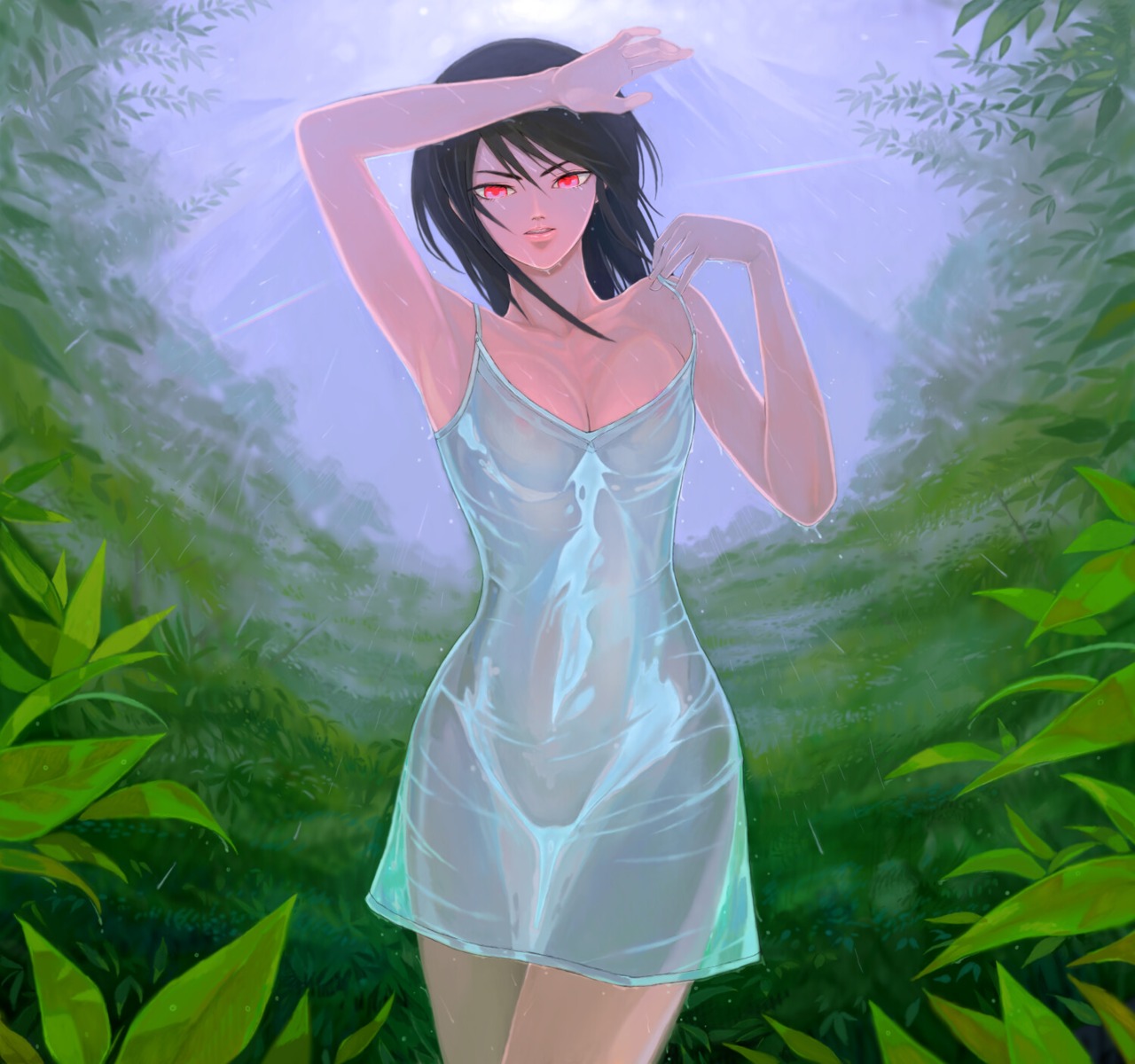 beatmania cleavage dress sakura_(beatmania) see_through wet_clothes