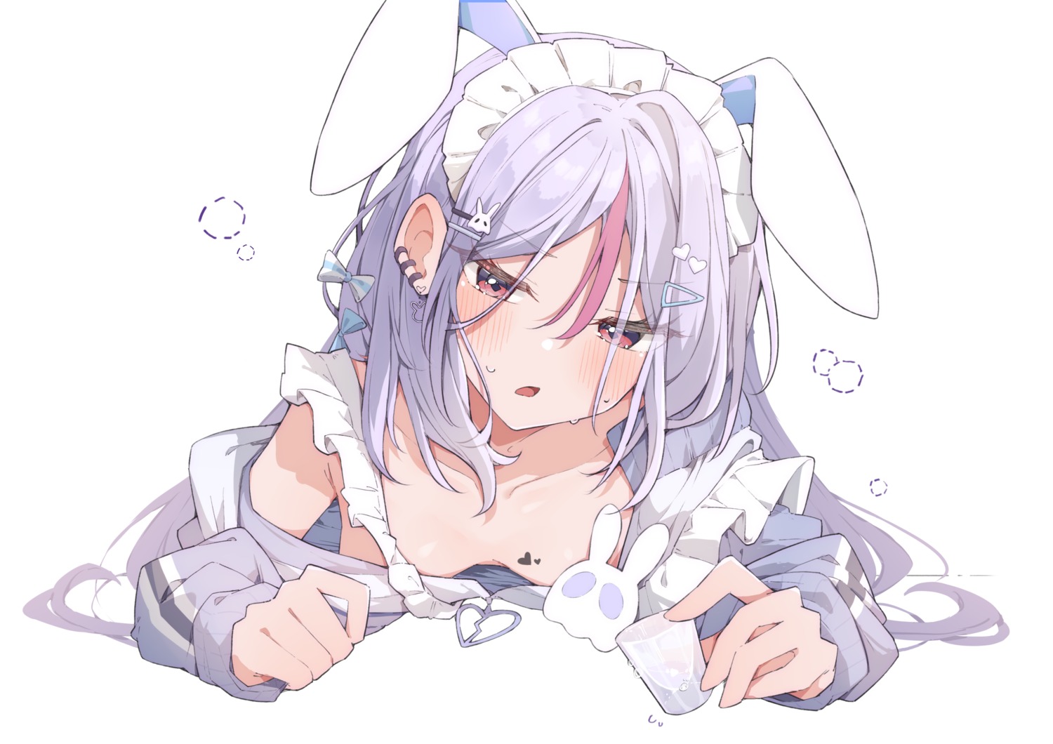 airenif animal_ears bunny_ears maid no_bra tattoo