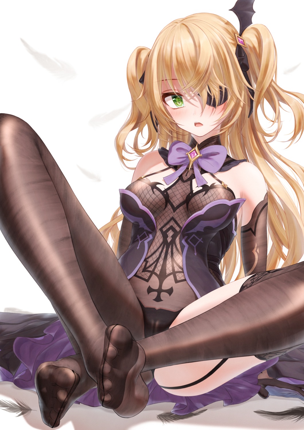 bae.c bodysuit cameltoe dress eyepatch feet fischl fishnets genshin_impact pantsu stockings thighhighs