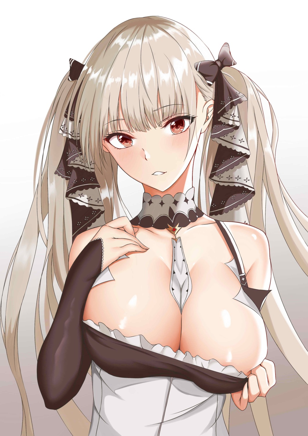 areola azur_lane breast_hold formidable_(azur_lane) gothic_lolita lolita_fashion no_bra undressing zhl-