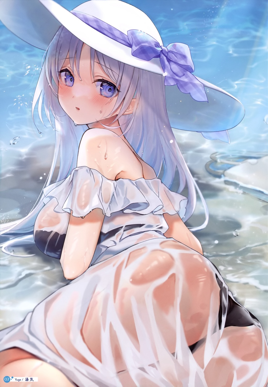 ass bra dress pantsu see_through summer_dress thong wet wet_clothes yuge_(mkmk)