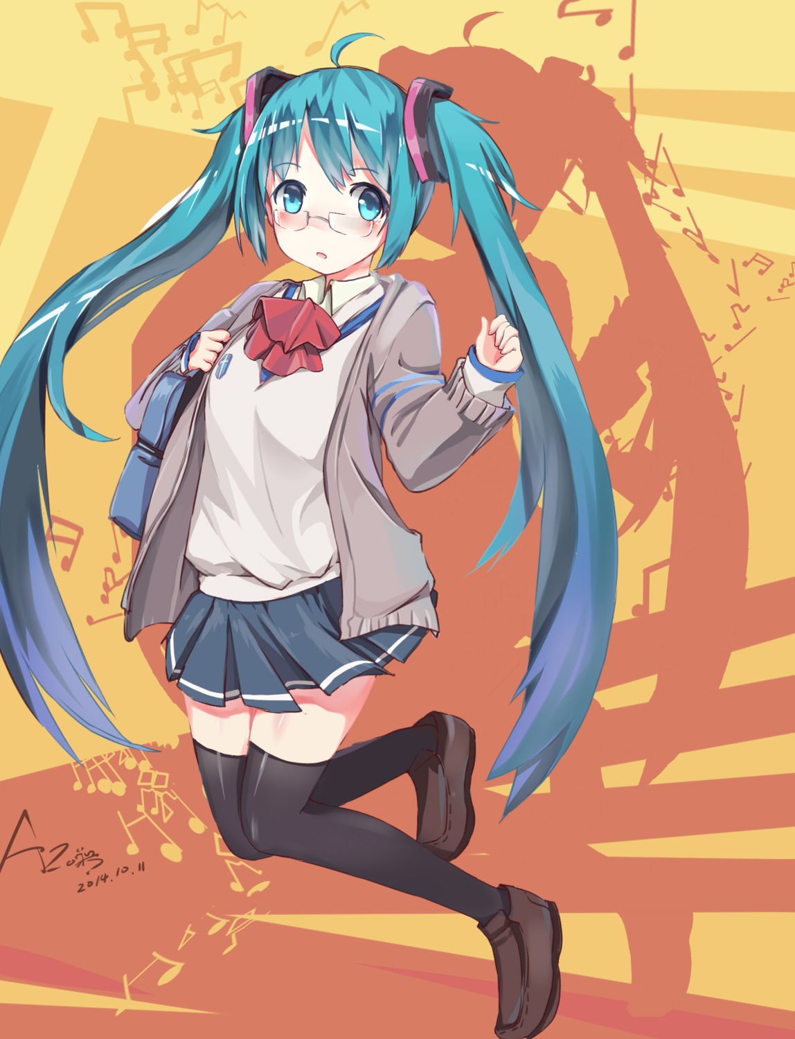 hatsune_miku megane seifuku thighhighs vocaloid zhongye_yu