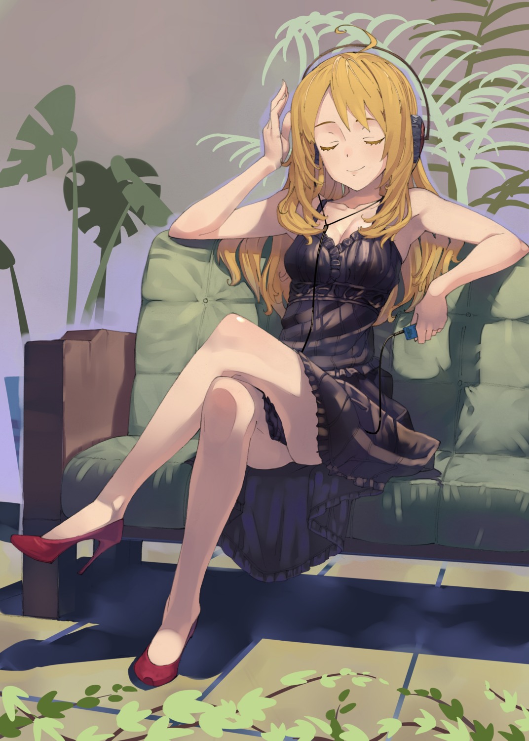 cleavage dress headphones heels hoshii_miki shinjiro the_idolm@ster