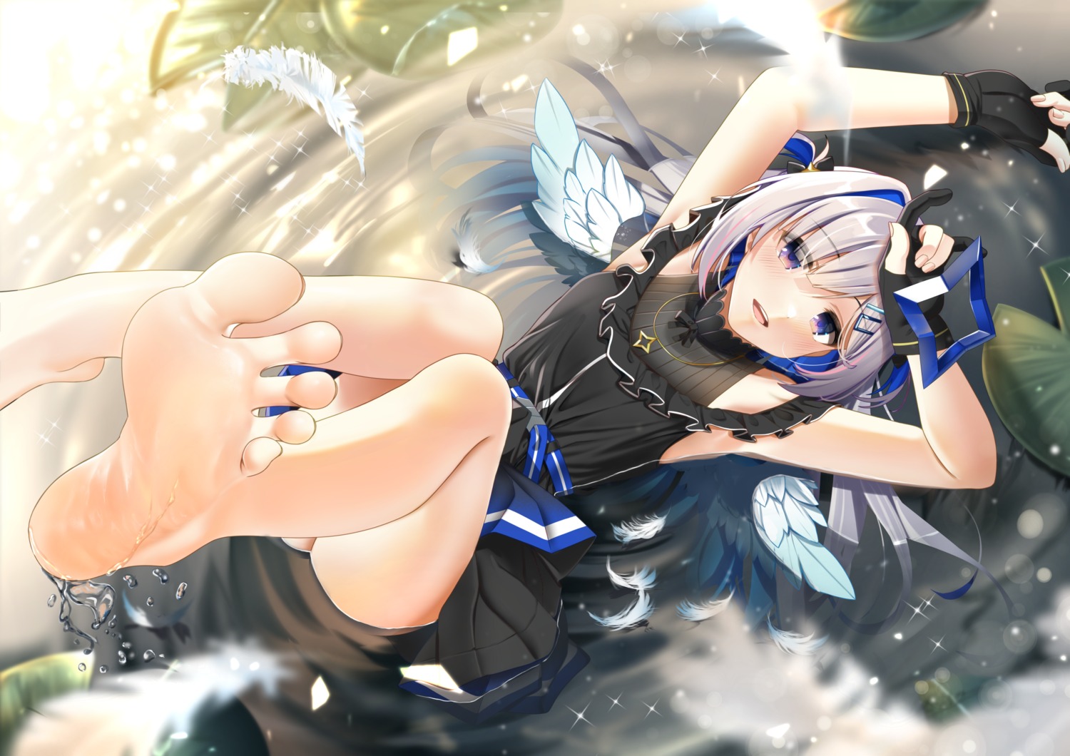 amane_kanata angel casino_(casinoep) dress feet hololive wet wings