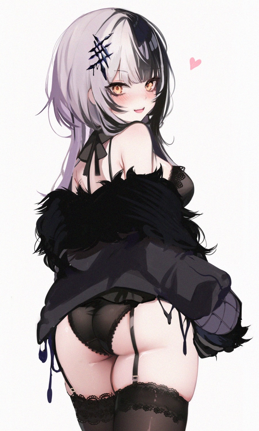 ass bra hololive hololive_english koahri open_shirt pantsu shiori_novella stockings thighhighs thong