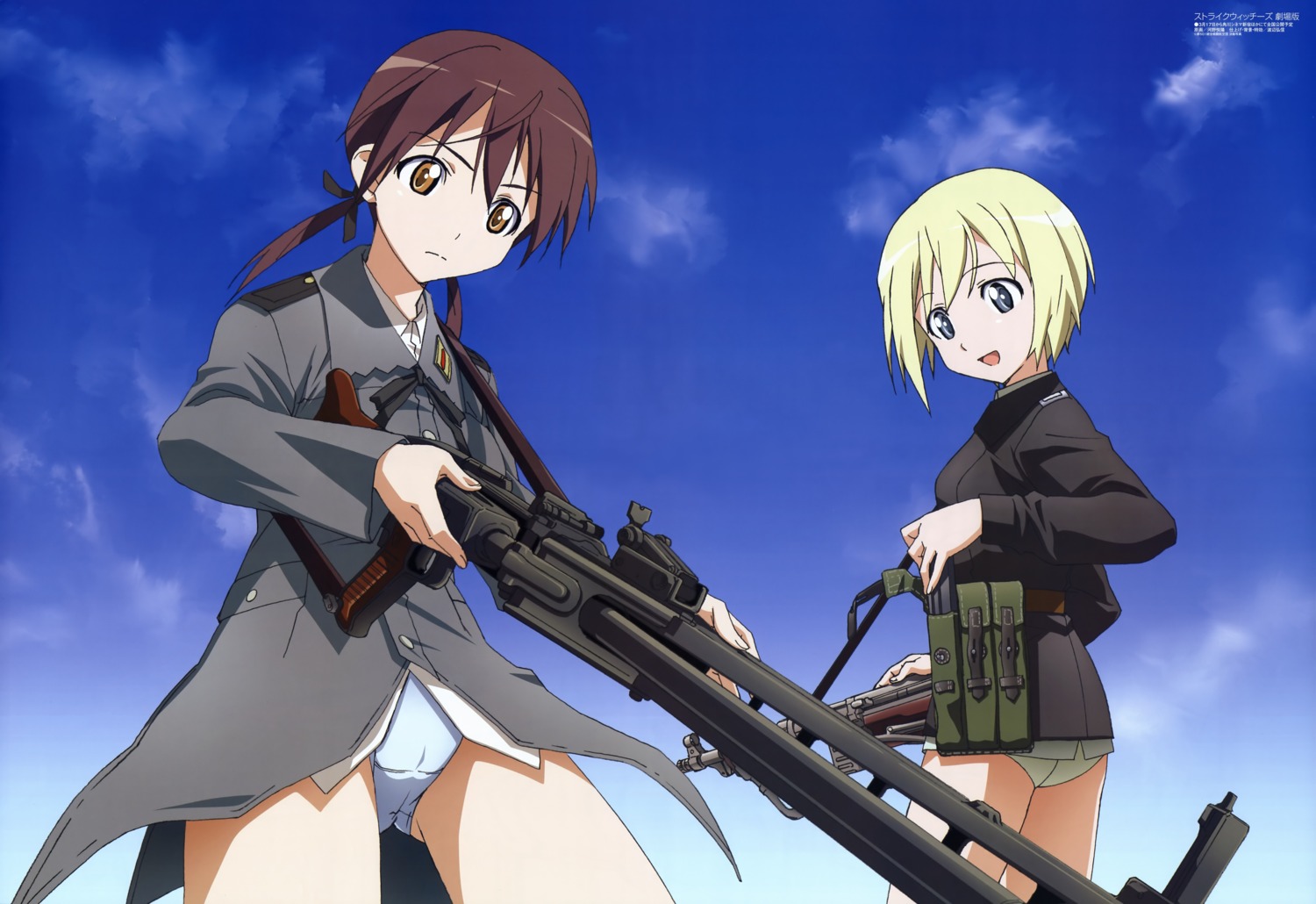 cameltoe erica_hartmann gertrud_barkhorn gun kouno_yoshitaka pantsu strike_witches strike_witches_gekijouban uniform