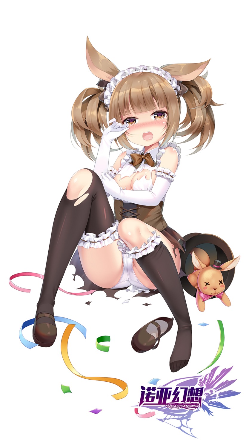 animal_ears breast_hold bunny_ears cameltoe feet m.vv no_bra pantsu thighhighs torn_clothes