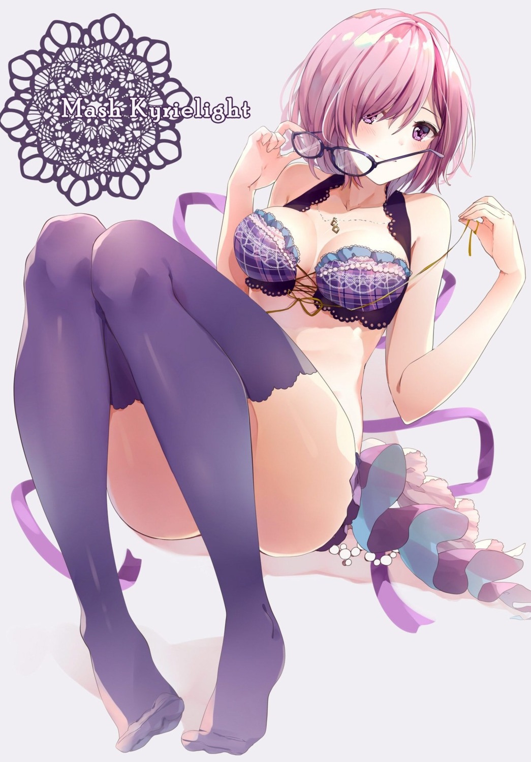 bra cleavage fate/grand_order mash_kyrielight megane pantsu puracotte thighhighs