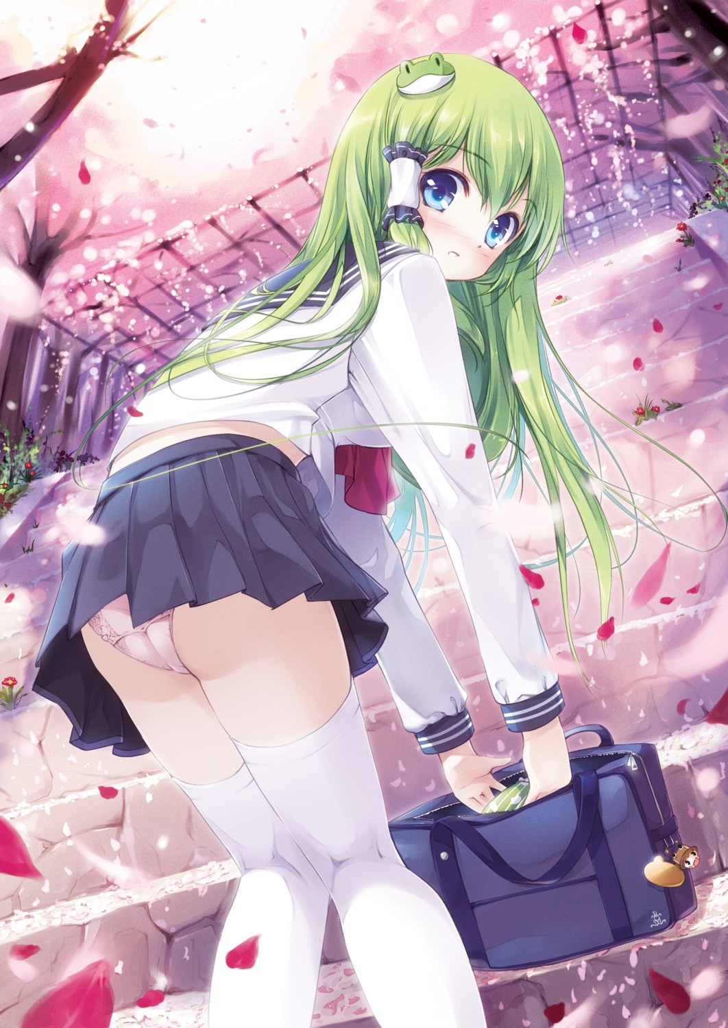 kochiya_sanae miyase_mahiro pantsu seifuku skirt_lift thighhighs touhou