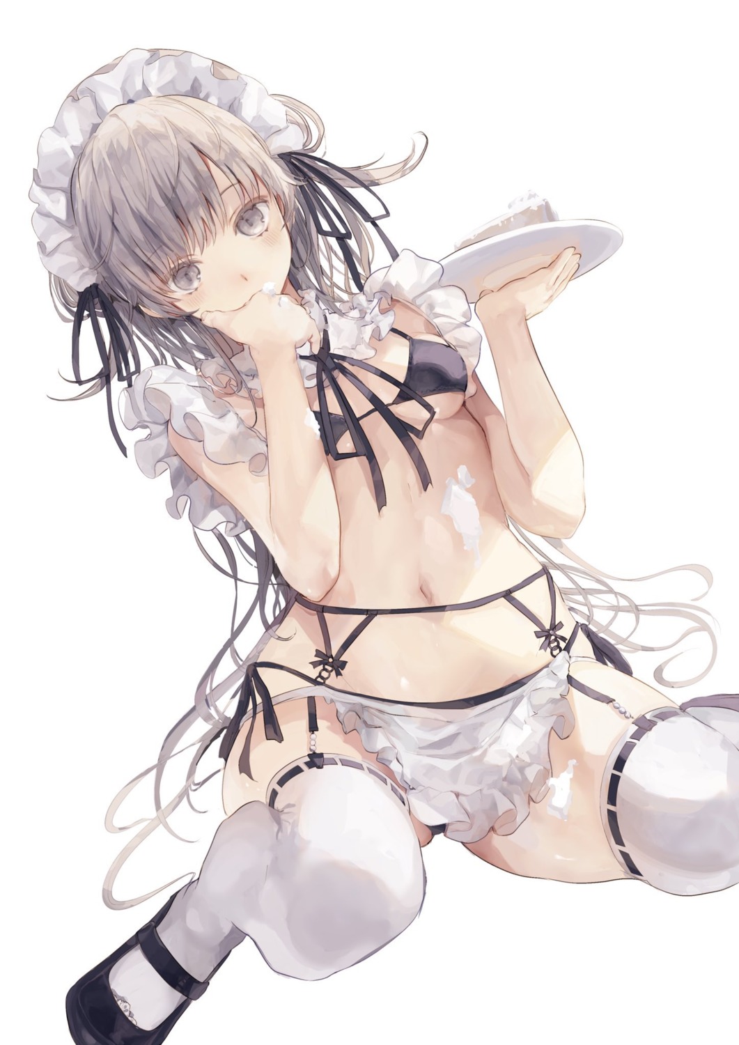bikini cream garter_belt iijima_masashi maid stockings swimsuits thighhighs